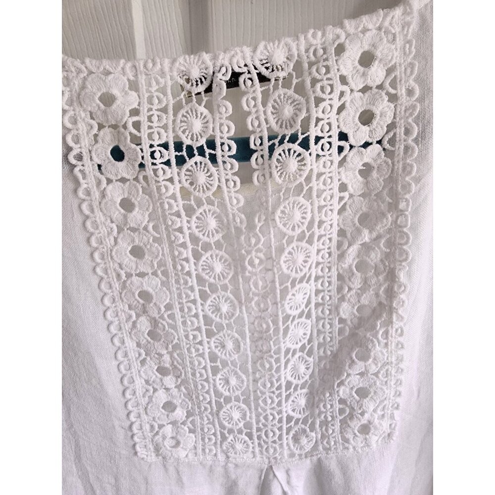 Terzo Millennio S Blouse Tunic Top 100% italian Linen Roll Tab Sleeve Lace Back - Picture 7 of 7